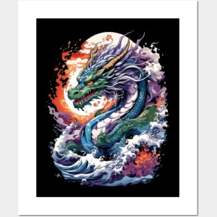 japanese dragon with its fireballs Posters and Art